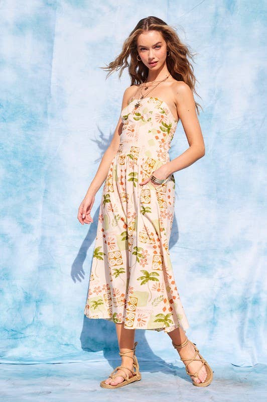 Printed Midi Tube Dress: Cream IM8543