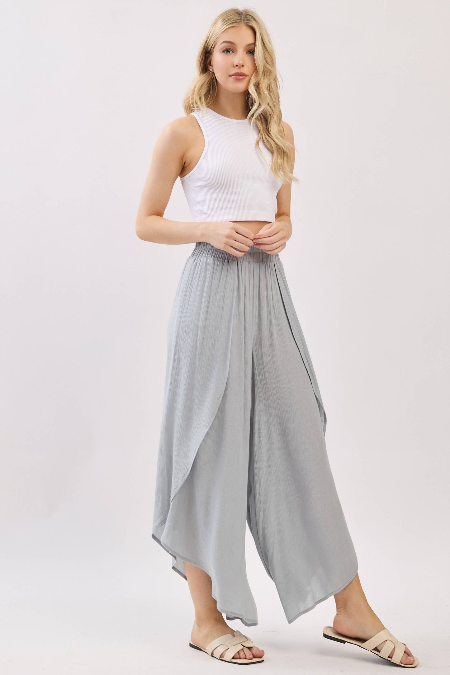 Overlap Detail Wide Leg Pants - NP70175: Vintage Denim