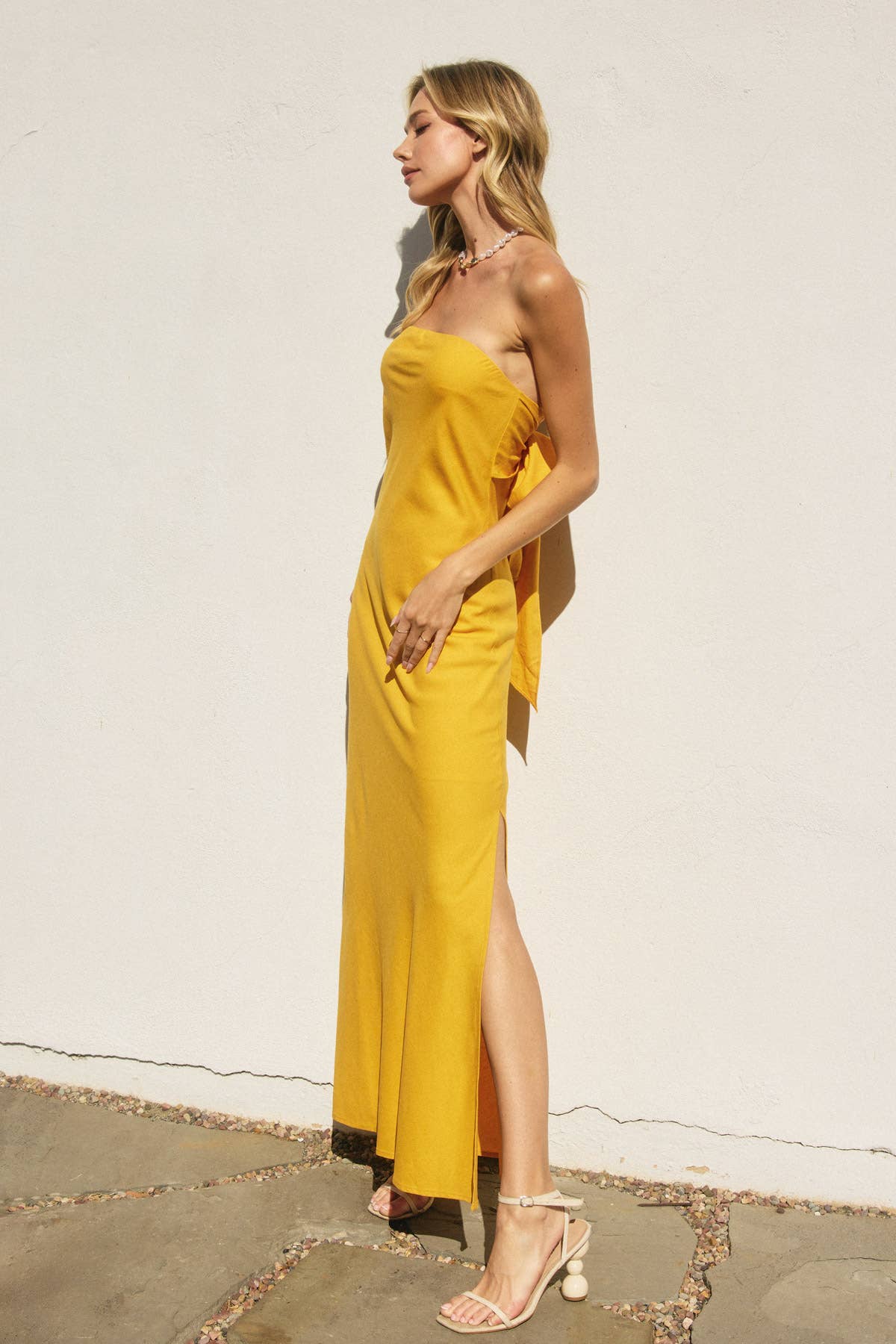 Heaven Sent Strapless Bias Cut Maxi Dress (1): GOLDEN PALM / S-M-L(2-2-2)