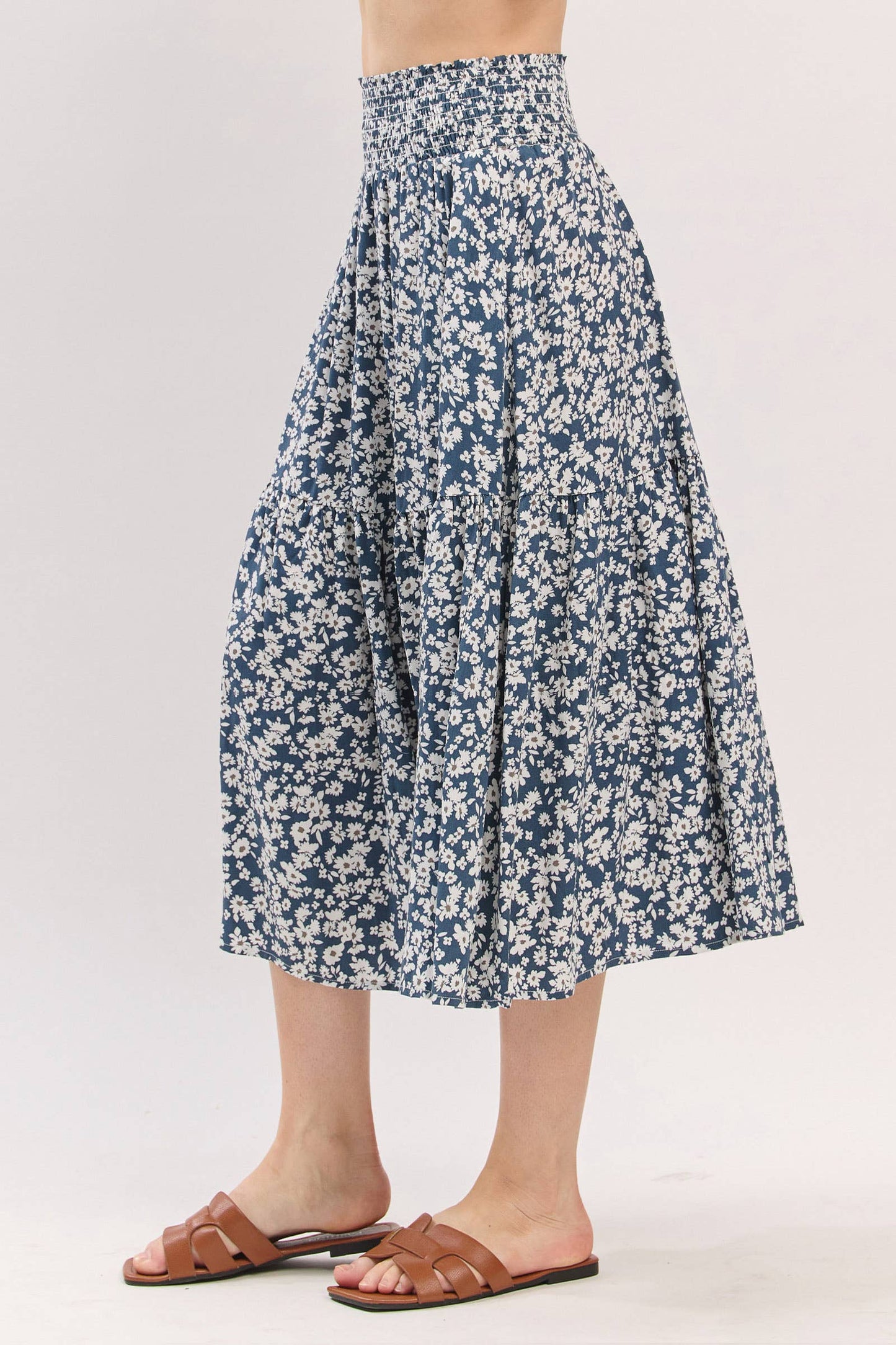 Print Tiered Midi Skirt - VS3533A: Taupe