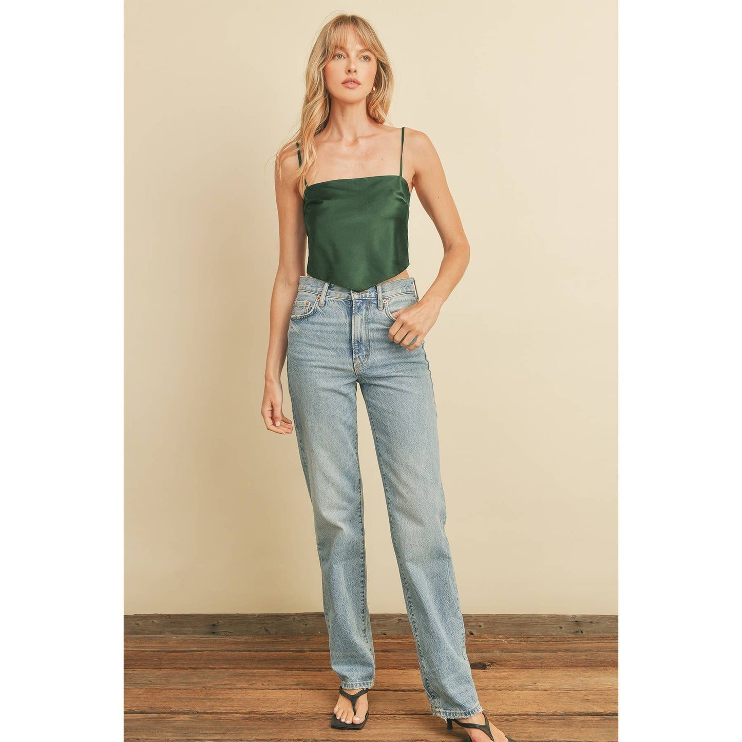 Satin Tie Back Cami Top: CHAMPAGNE