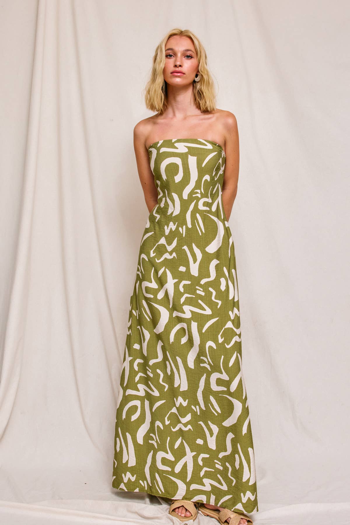 Modern Possibilities Strapless Drape Back Maxi Dress: BLACK NATURAL / S-M-L(2-2-2)