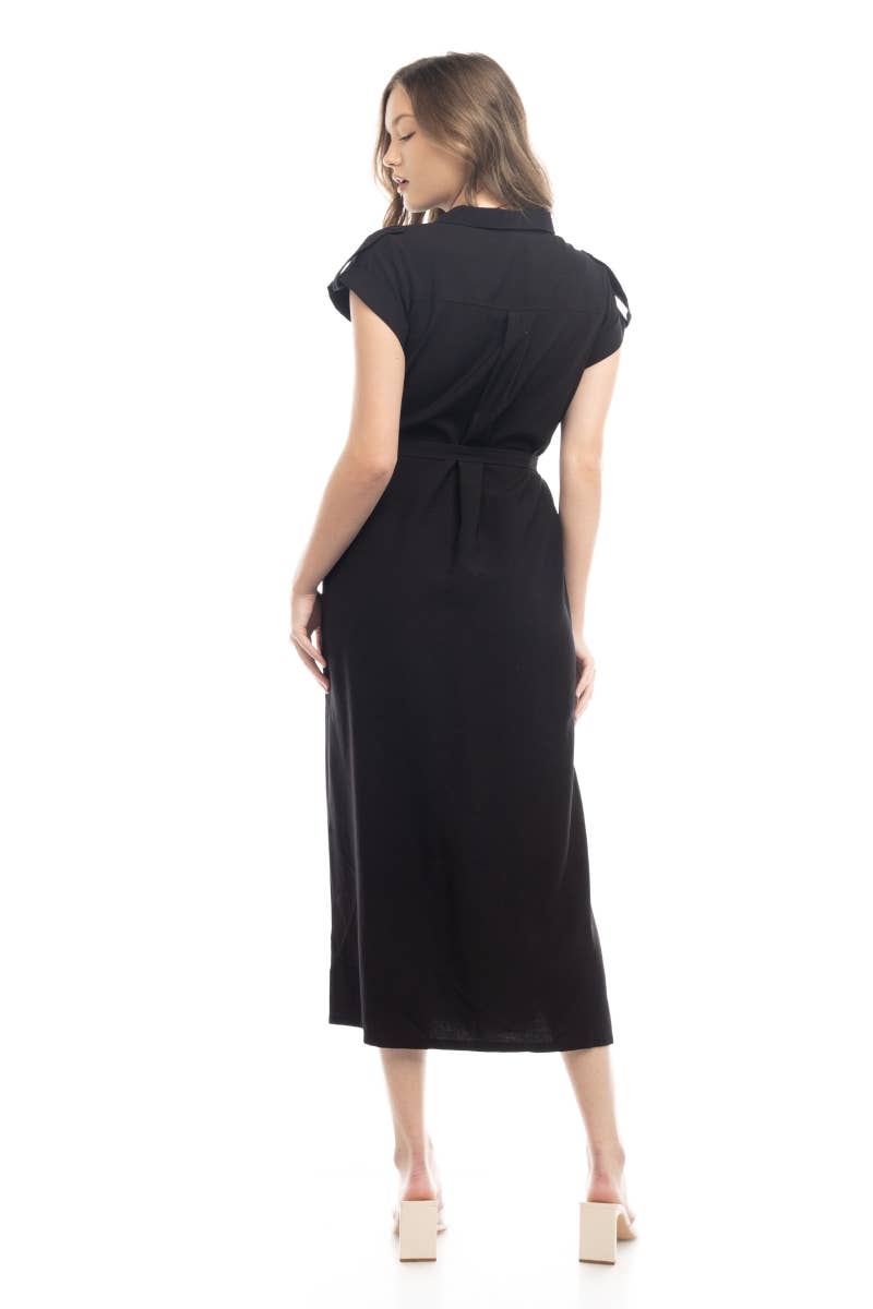 Epaulette Shoulder Shirt Maxi Dress - AD116725: Taro