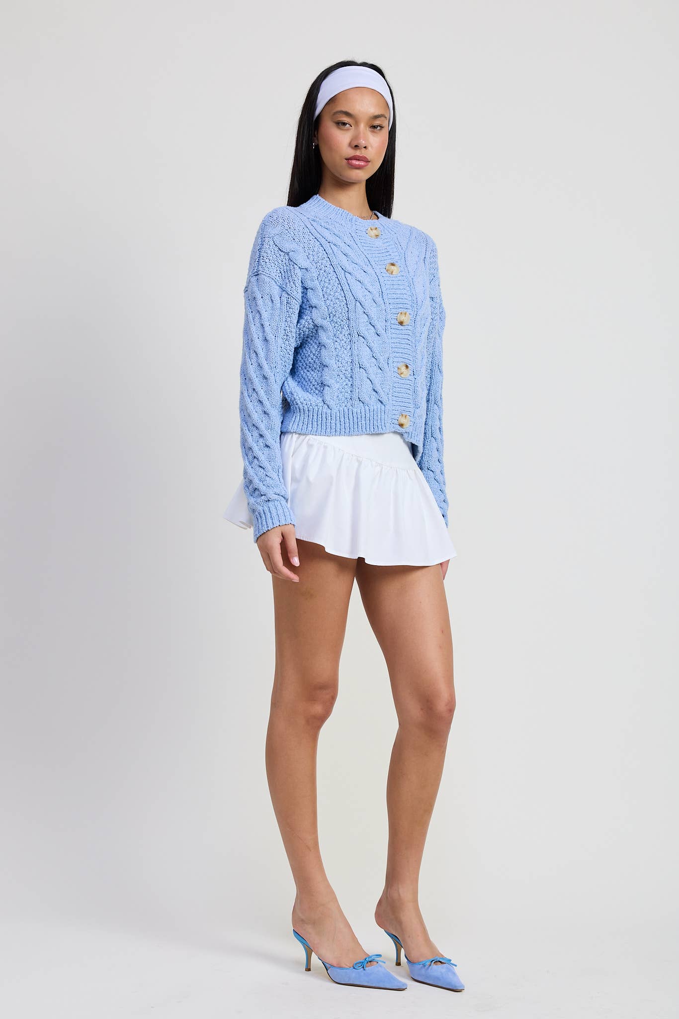 CHUNKY CABLE KNIT CARDIGAN: SKY BLUE / IPK2064C