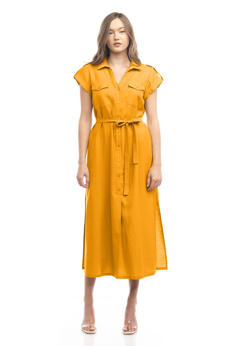 Epaulette Shoulder Shirt Maxi Dress - AD116725: Taro