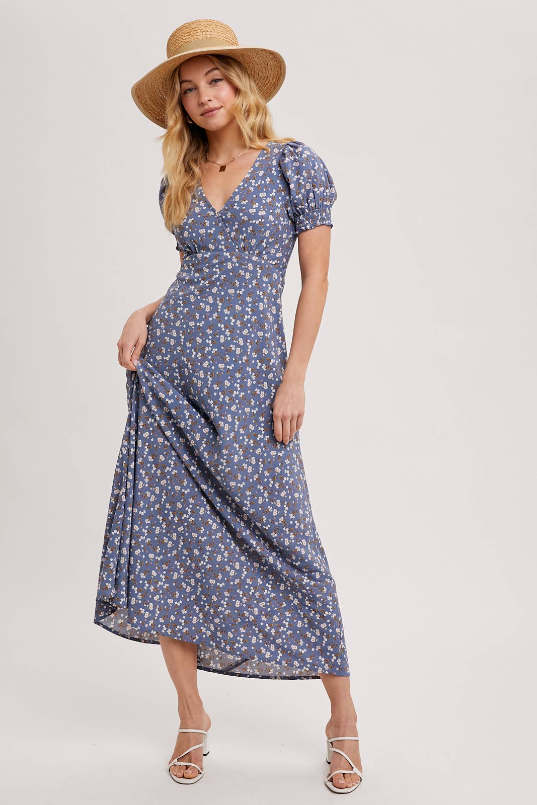BOHO FLORAL PRINT V-NECK MAXI DRESS: Black / D02087