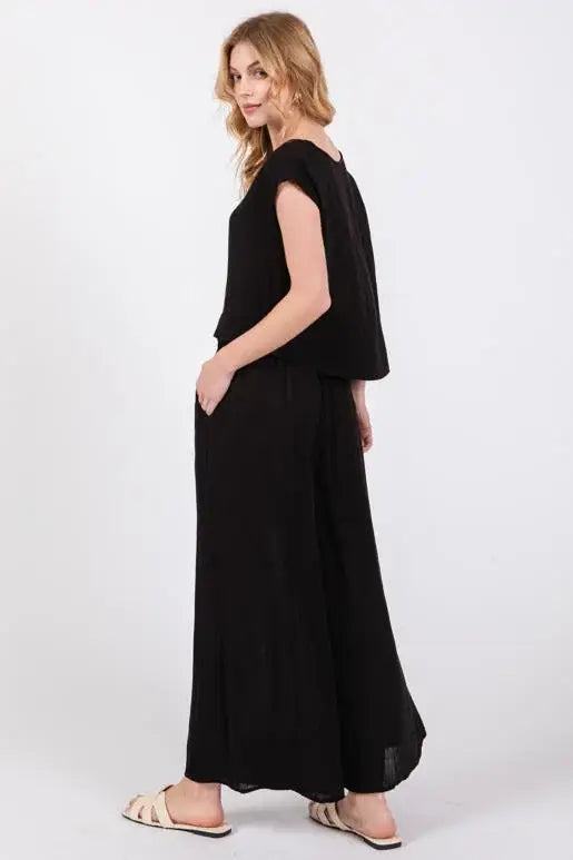 Woven Wide Leg Pull on Pants - NP16207E10: Sage Green