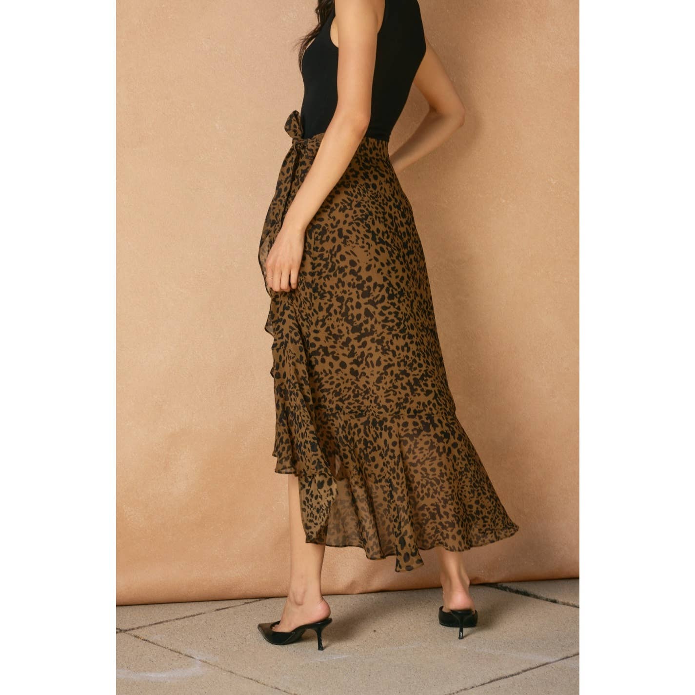 Jungle Fury Ruffled Hem Wrap Skirt: TOFFEE BROWN / FS11375-P2184