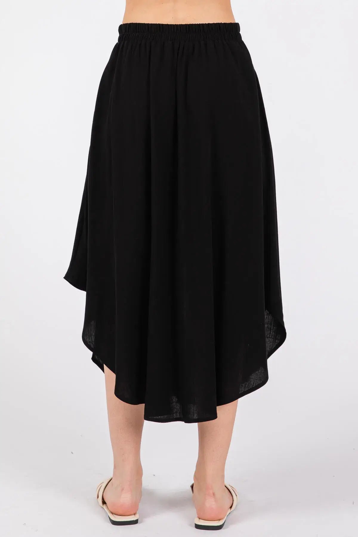 Solid Elastic Waist Midi Skirt - NS80162D: Dune