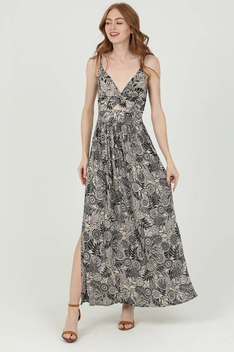 F4B48-A853 VNECK TWIST FRONT CUT OUT MAXI DRESS
