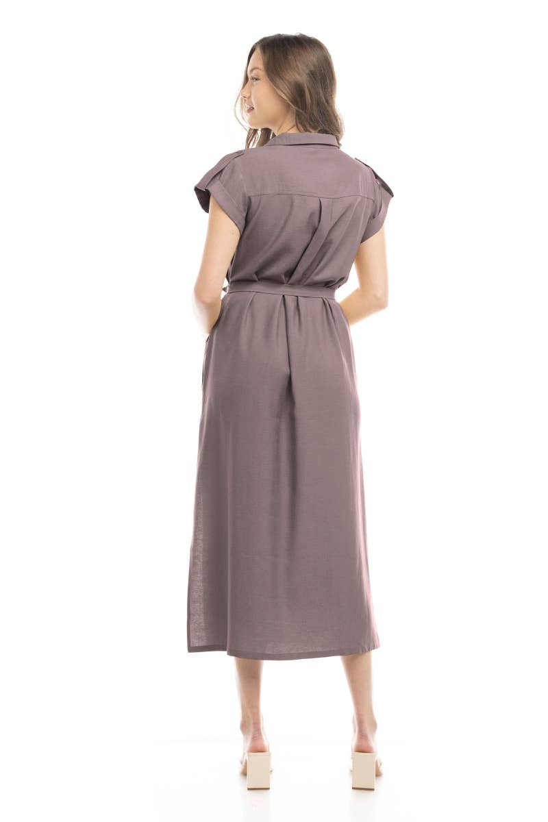 Epaulette Shoulder Shirt Maxi Dress - AD116725: Taro