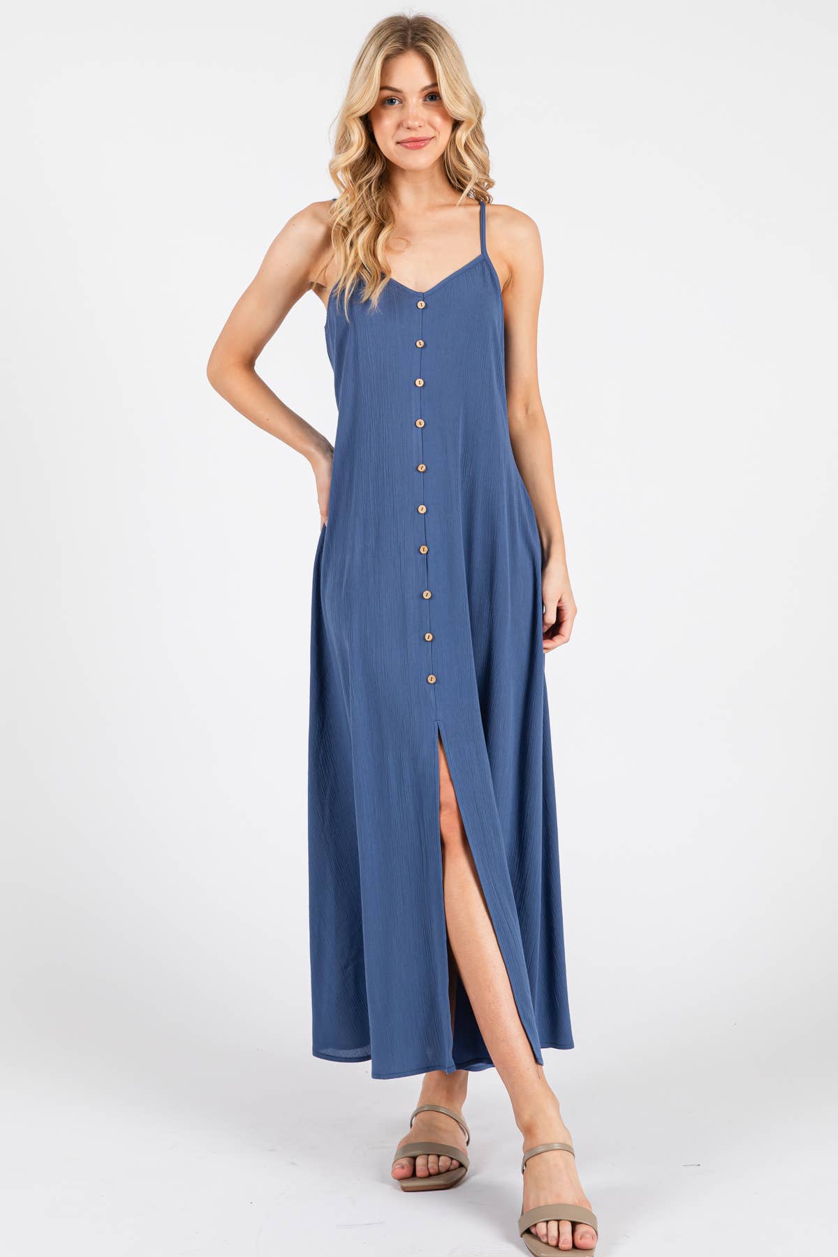 Heavy Gauze Flowy Dress - ND40209-HV: Denim Blue
