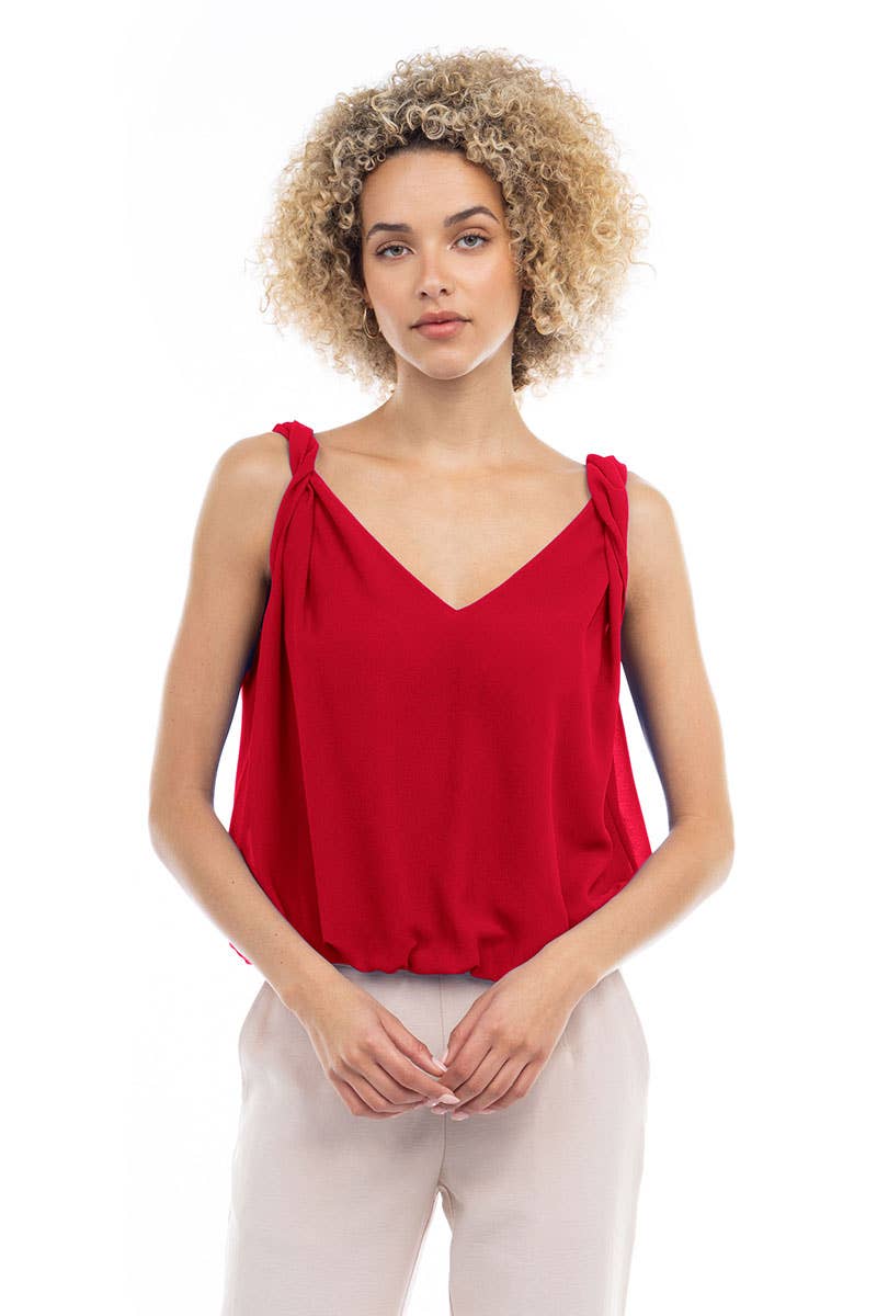 ST119446 Bubble Top With Twisted Shoulder Detail : Off White