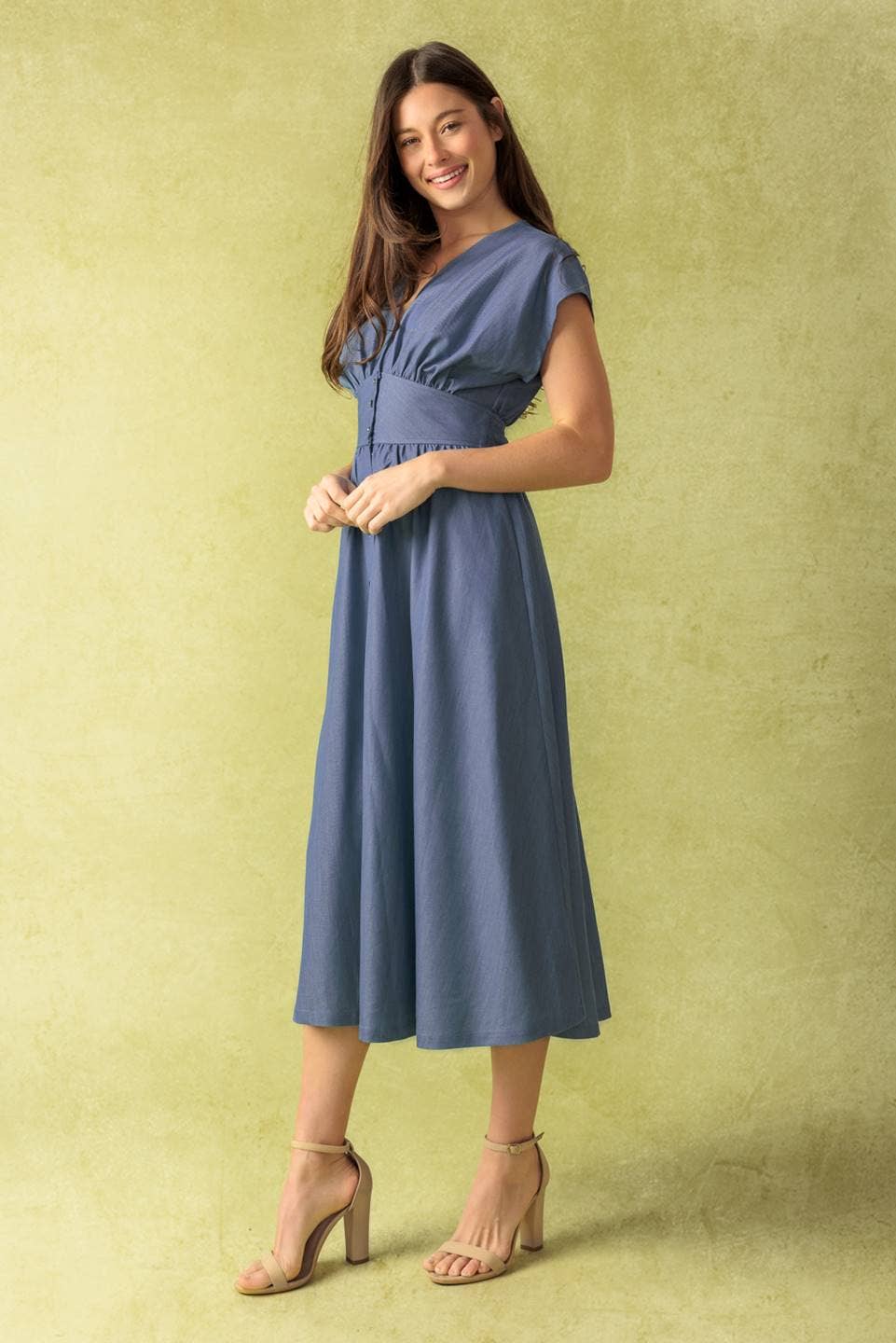 A solid woven midi dress - ID21902: SLATE BLUE