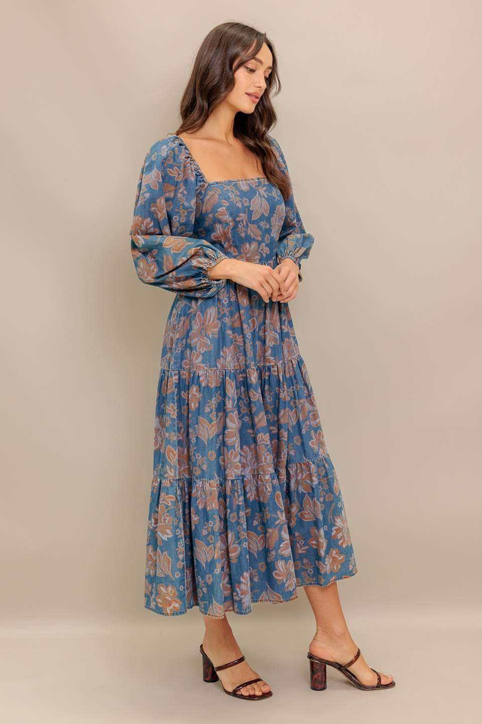 A printed denim midi dress - ID21557: CHAMBRAY