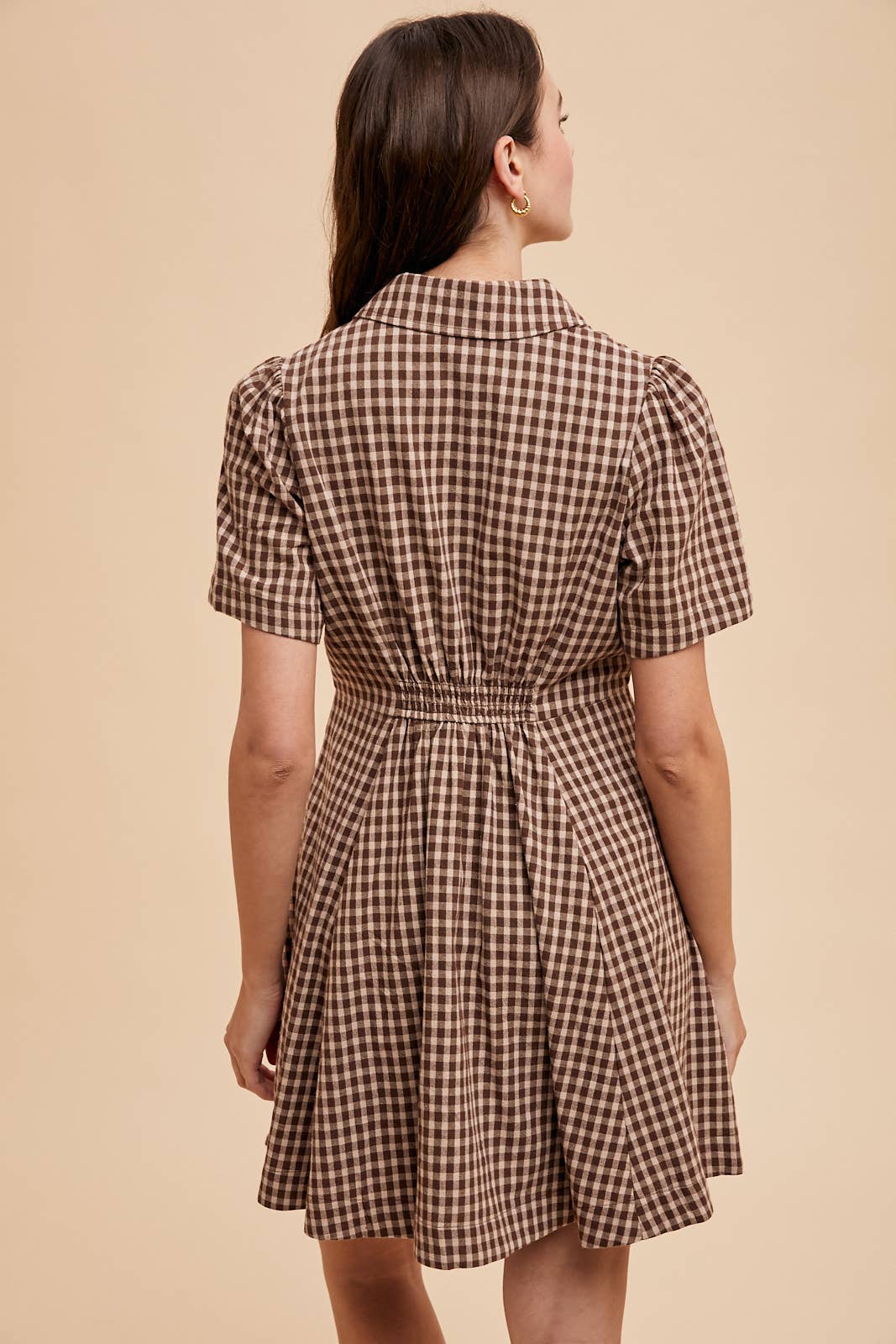 BUFFALO CHECK LAPEL MINI DRESS: MOCHA MOUSSE / ILD6403