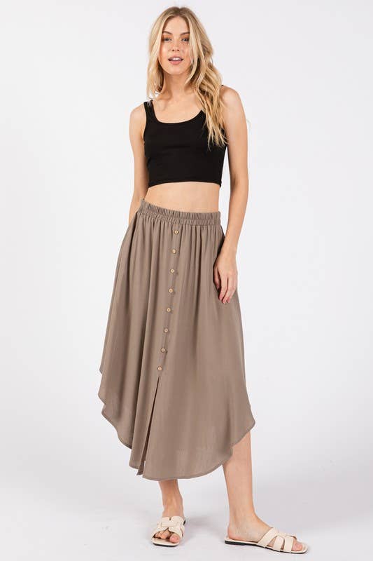 Solid Elastic Waist Midi Skirt - NS80162D: Dune