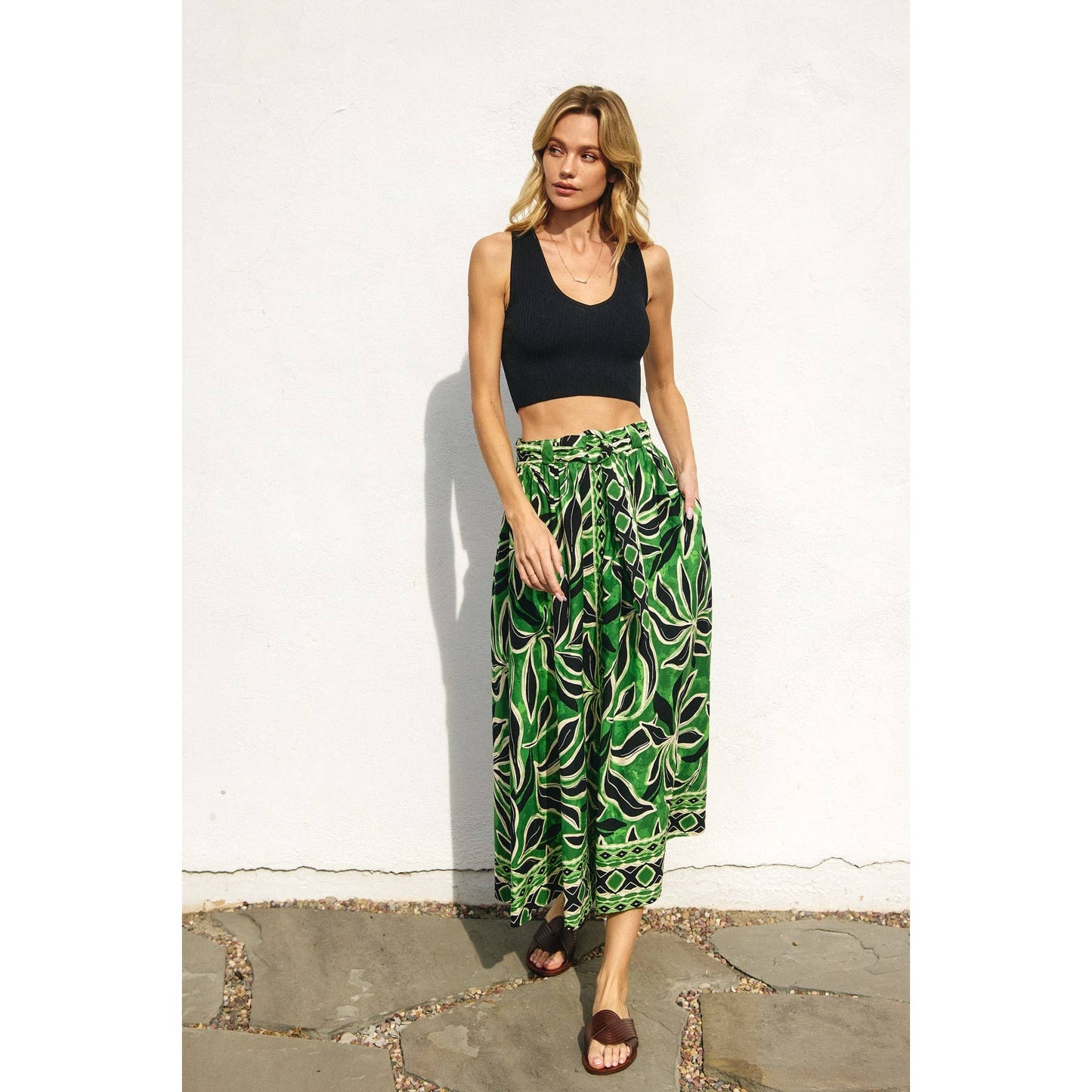 Elegant Perception Buckled Belt Button Down Skirt: BANANA PALM / FS12751-P1875