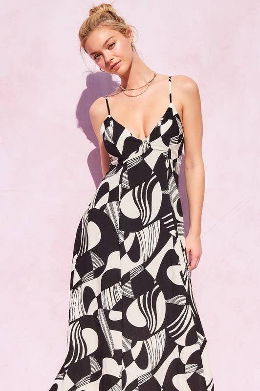 Printed Maxi Dress: Black/Cream / IM8515