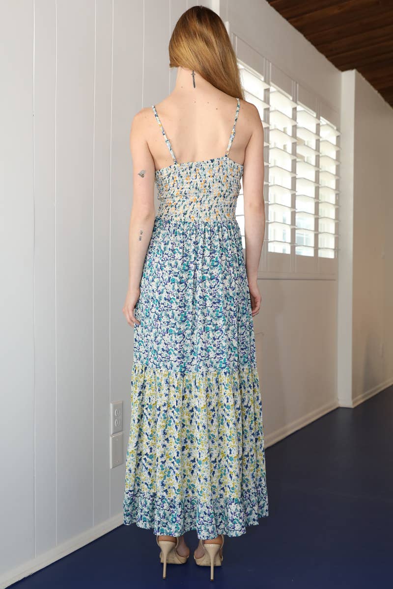 Blue green F4F50-A814 V NECK TWIST FRONT CUT OUT MAXI DRESS