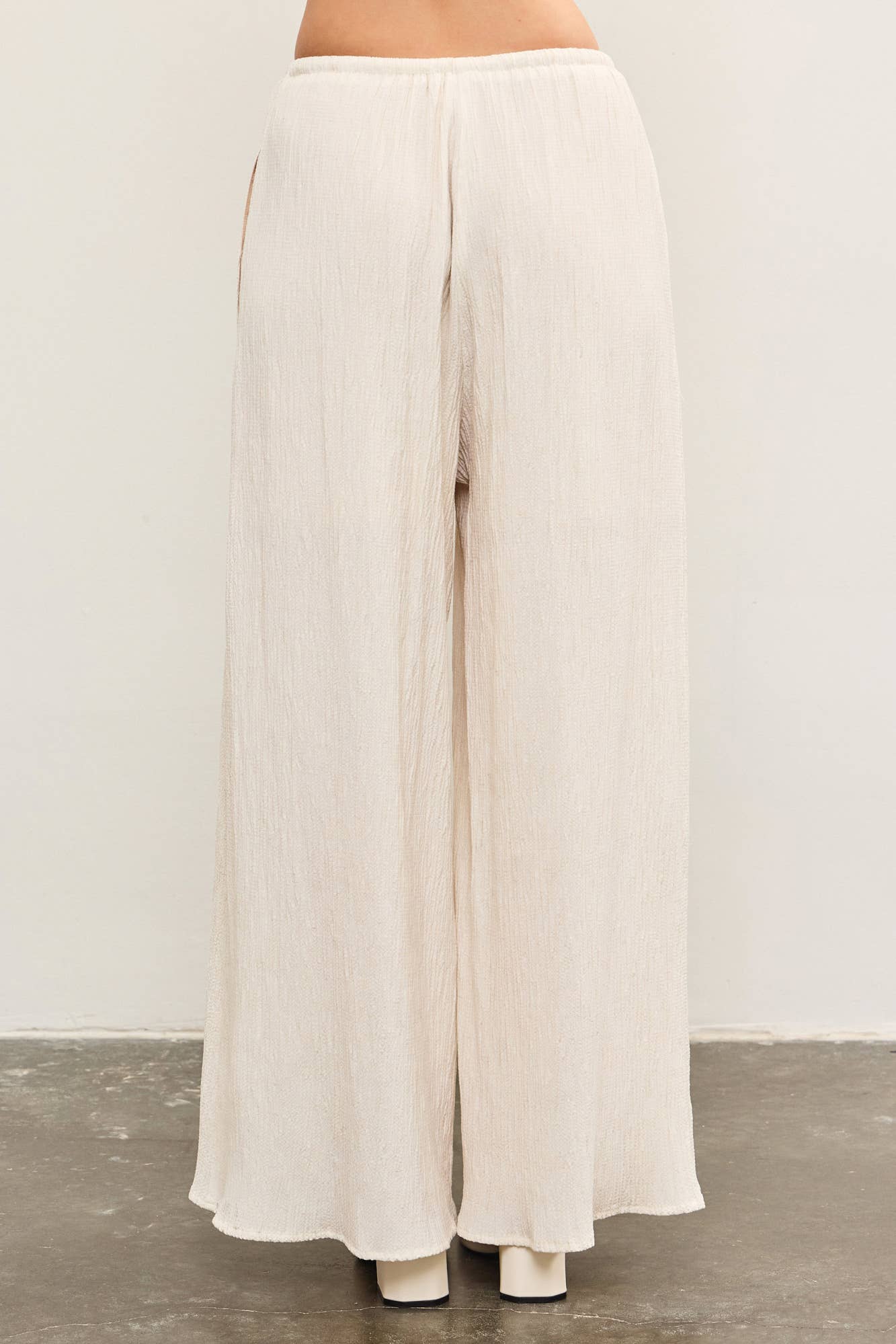 ELASTIC WAIST WIDE LEG PANTS: LINEN / S24663