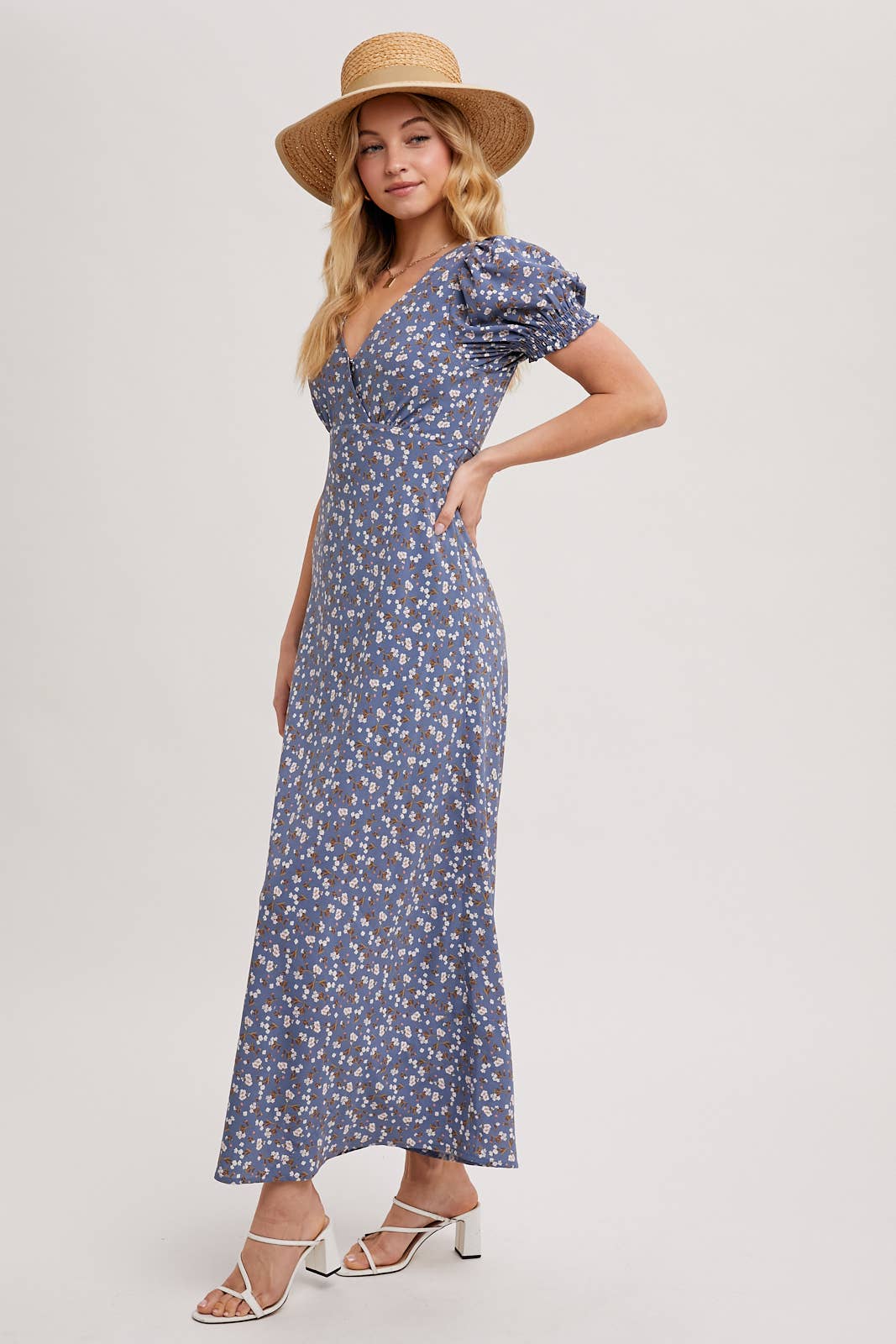 BOHO FLORAL PRINT V-NECK MAXI DRESS: Black / D02087