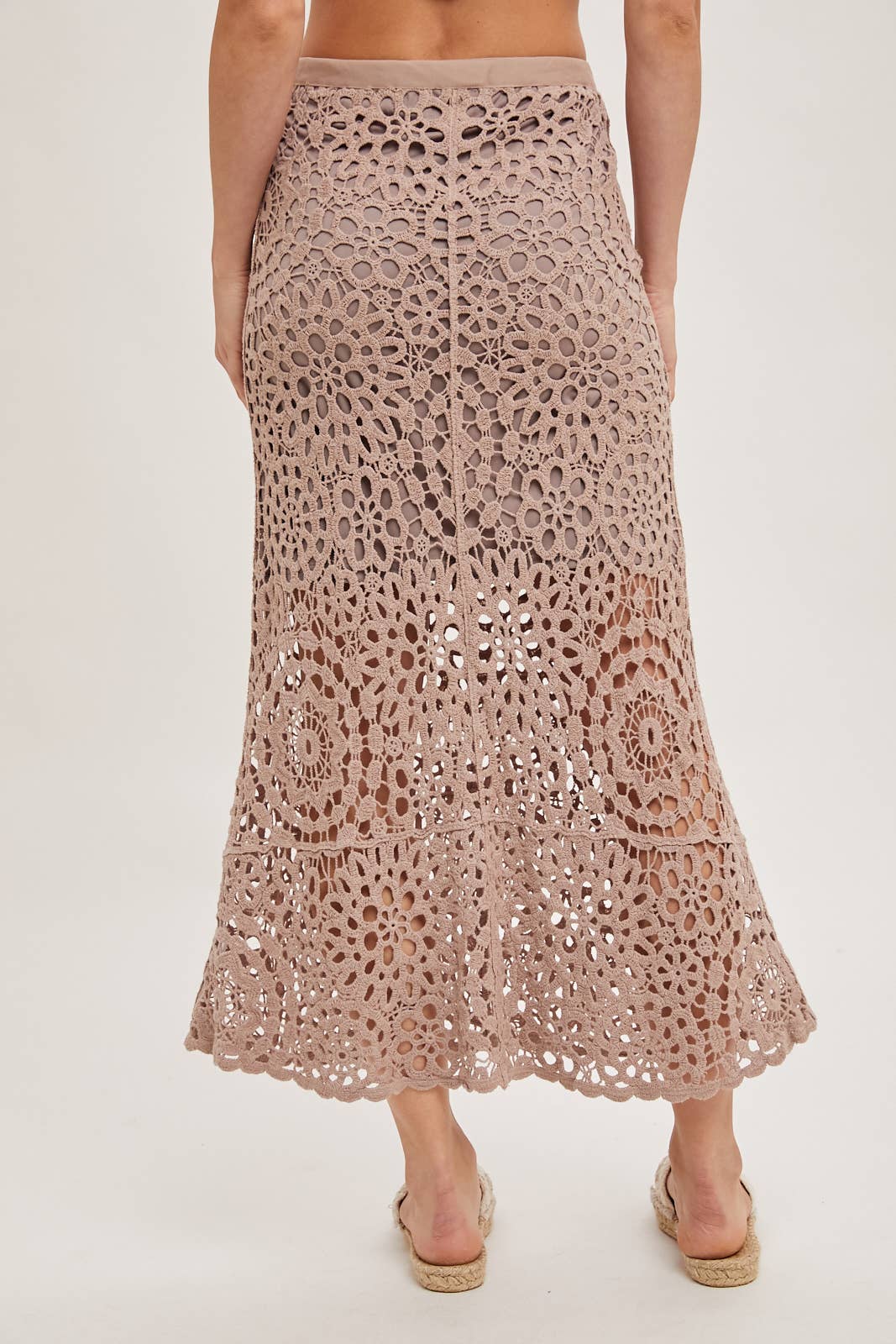 CROCHET MIDI SKIRT WITH LINING: NATURAL / B02609