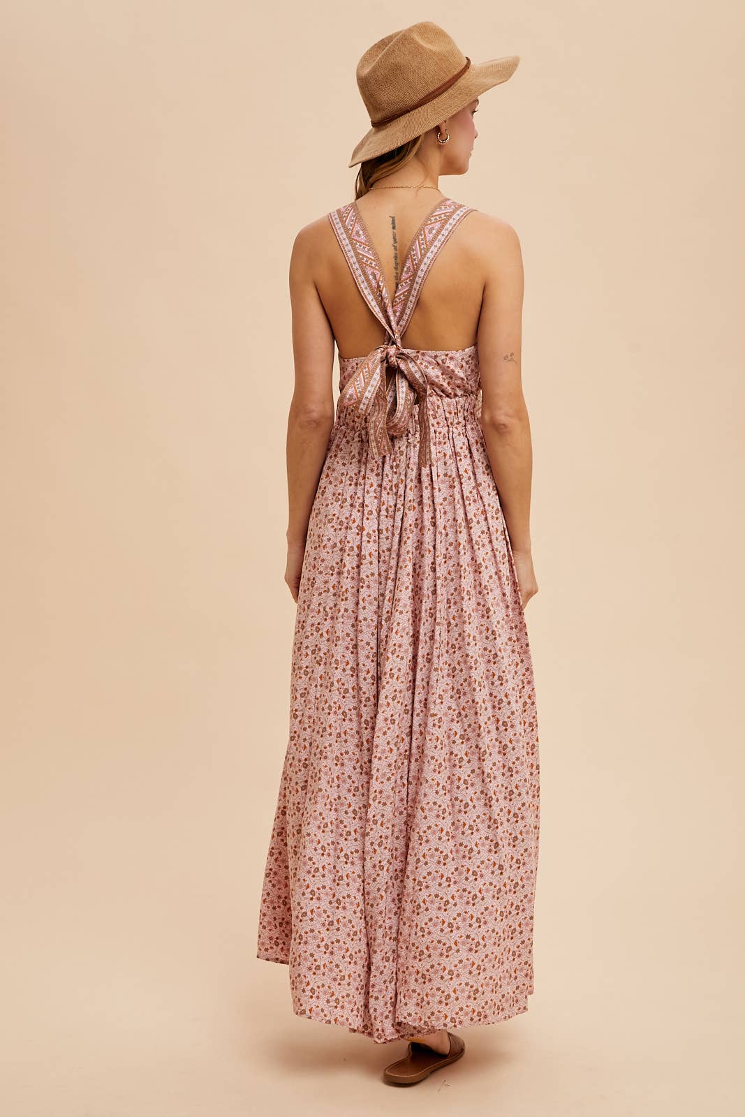 BORDER PRINT SLEEVELESS MAXI DRESS: DUSTY INDIGO / ILD5702