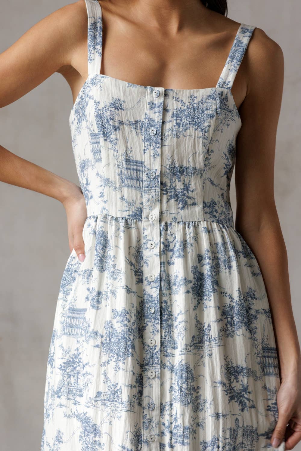 SJD7548-WHITE BLUE MIDI DRESS: WHITE/BLUE