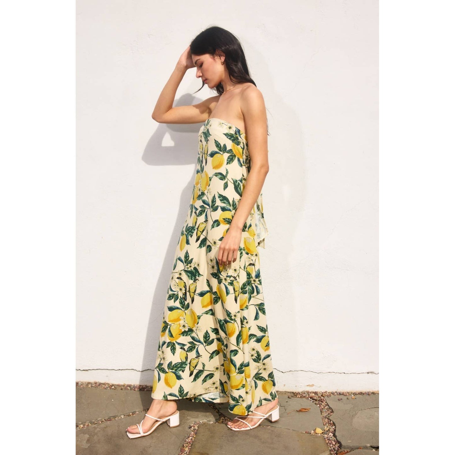 Vintage Lemonade Strapless Tie Back Maxi Dress: LEMON GARDEN / FD11869-P1919B