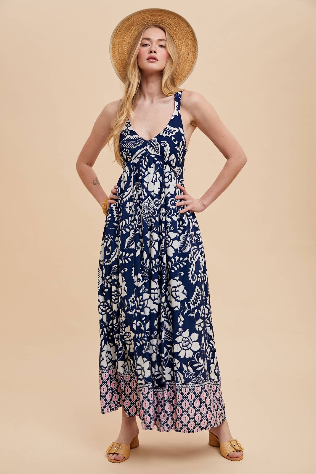 RESORT BORDER PRINT MAXI DRESS: INDIGO / ILD6282