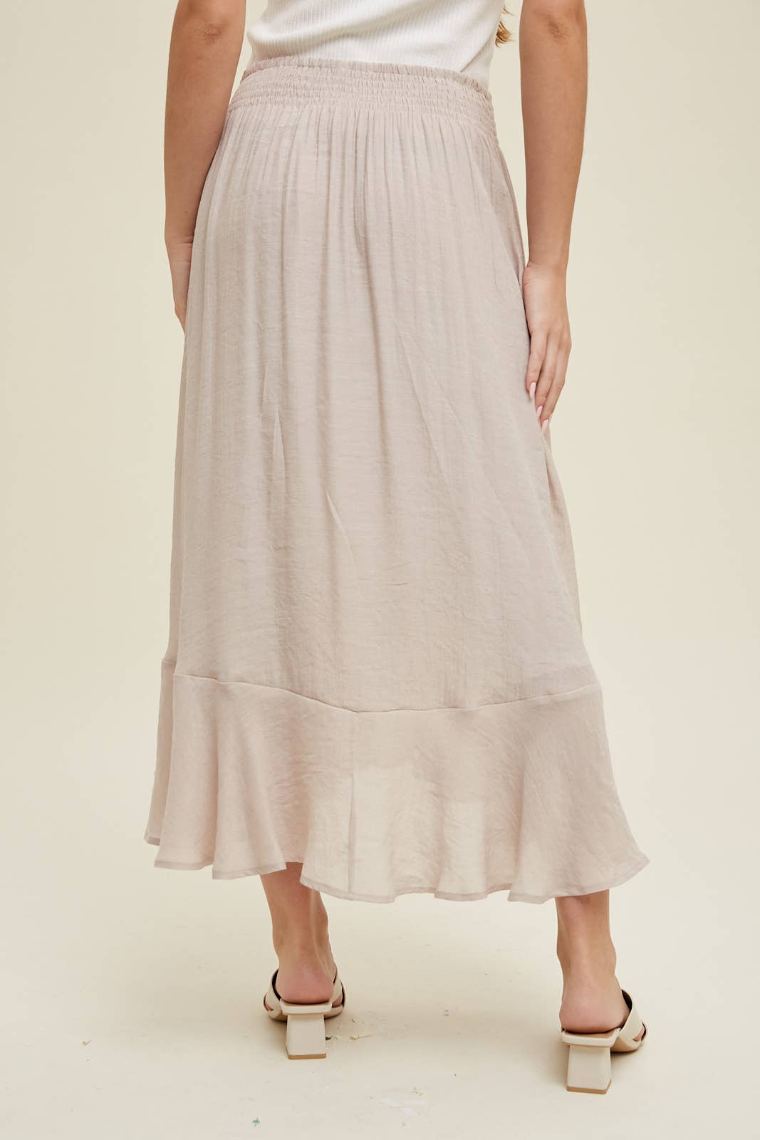 BUTTON-UP MIDI SKIRT WITH DRAWSTRING / WL23-7528: HAZELNUT