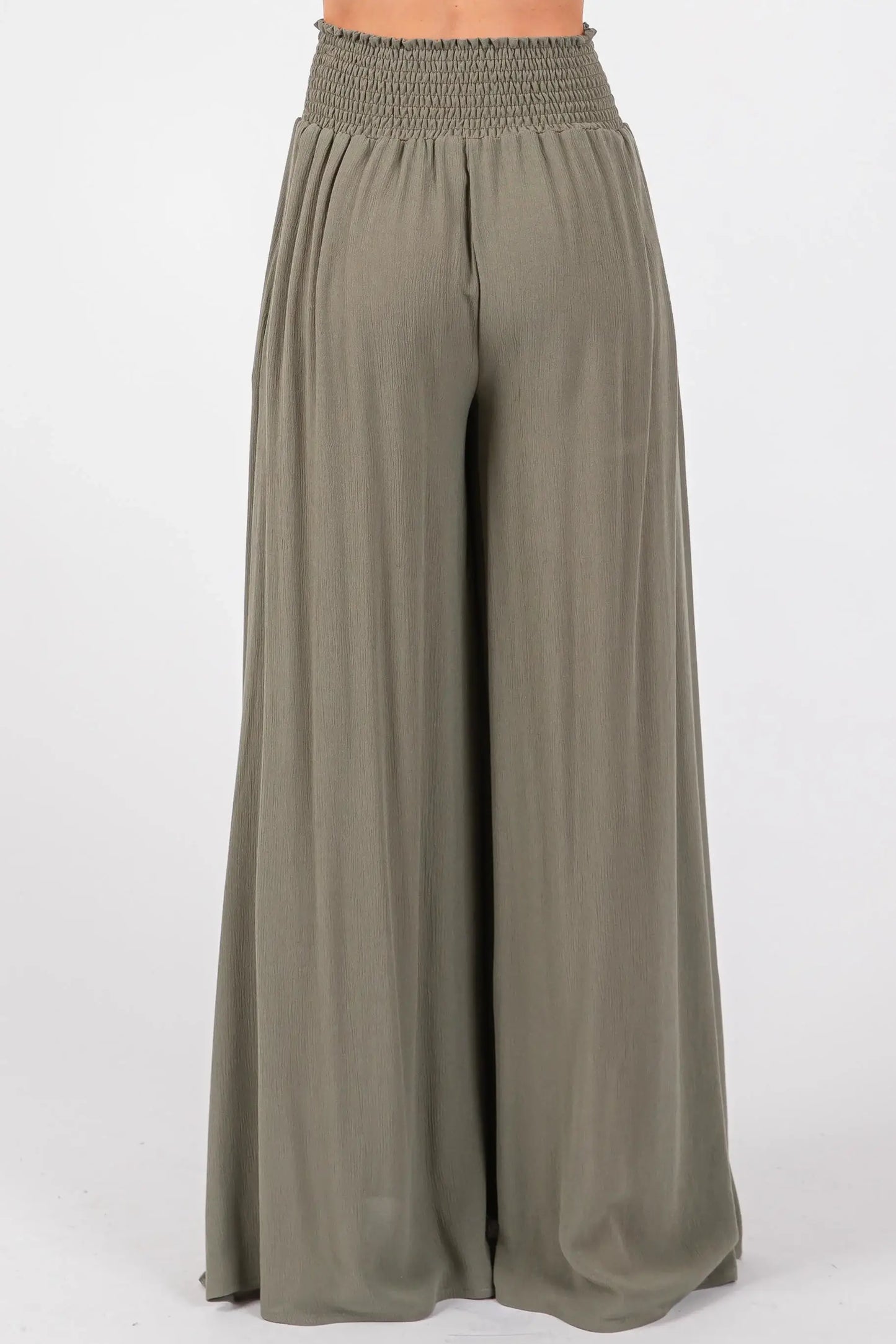 Smocked Waist Wide Leg Pants - NP16530Y: Military Green