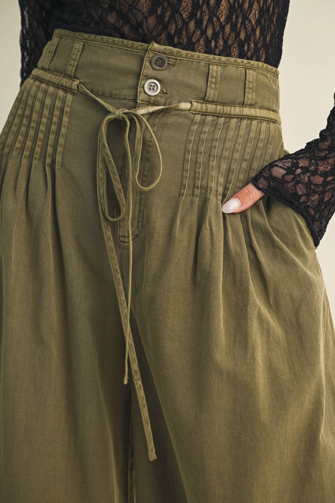 PINTUCK WIDE LEG PATNS: OLIVE / GS30006