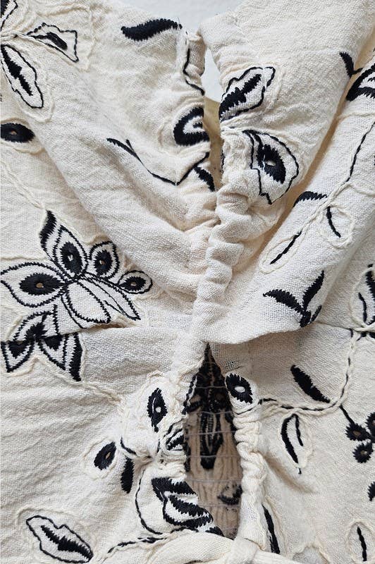 Embroidery Cut Out Mini Dress: Natural / IM8742