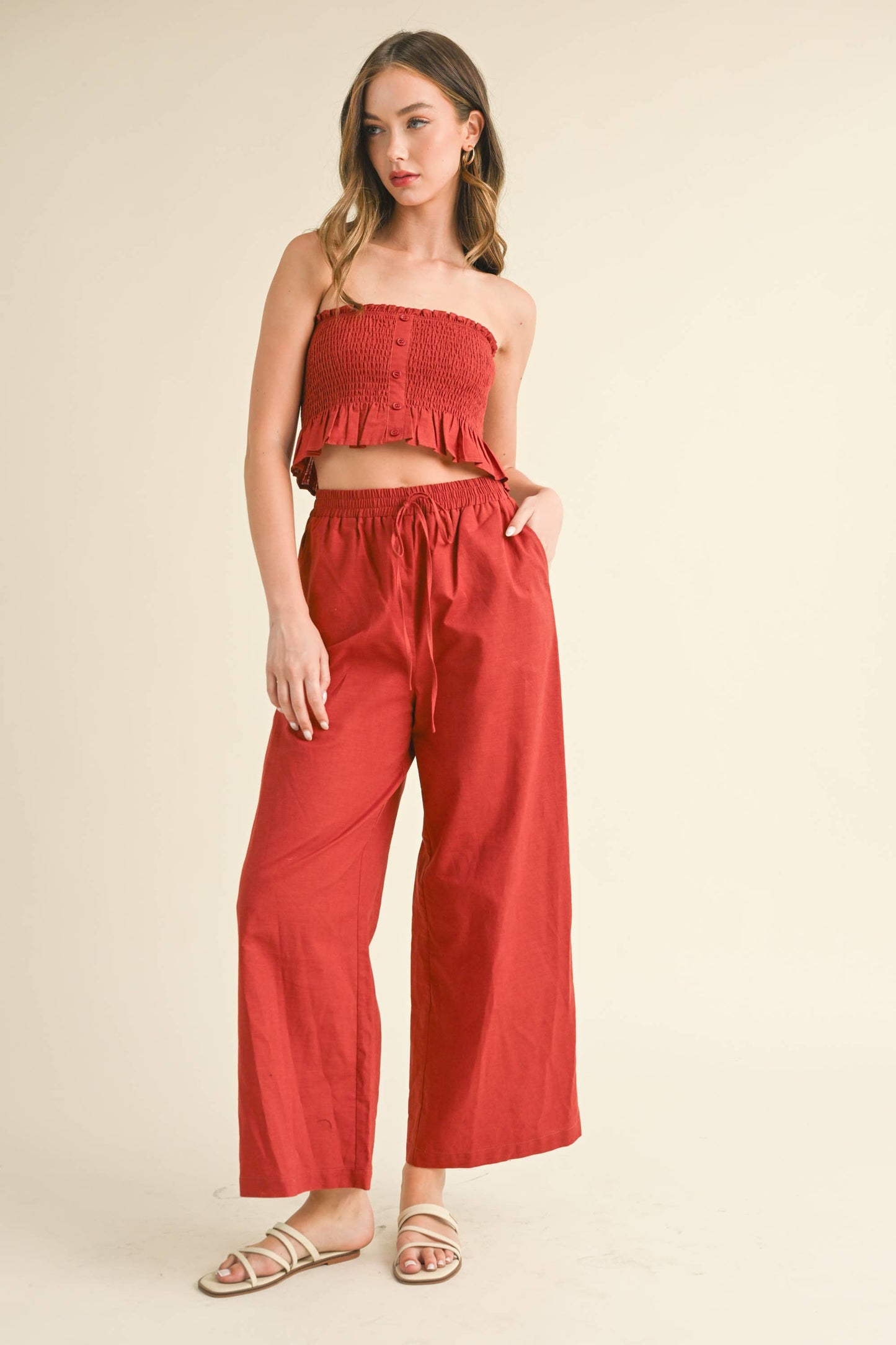 💖Pants Only💖IST5605 LINEN ANKLE PANTS: DARK DENIM