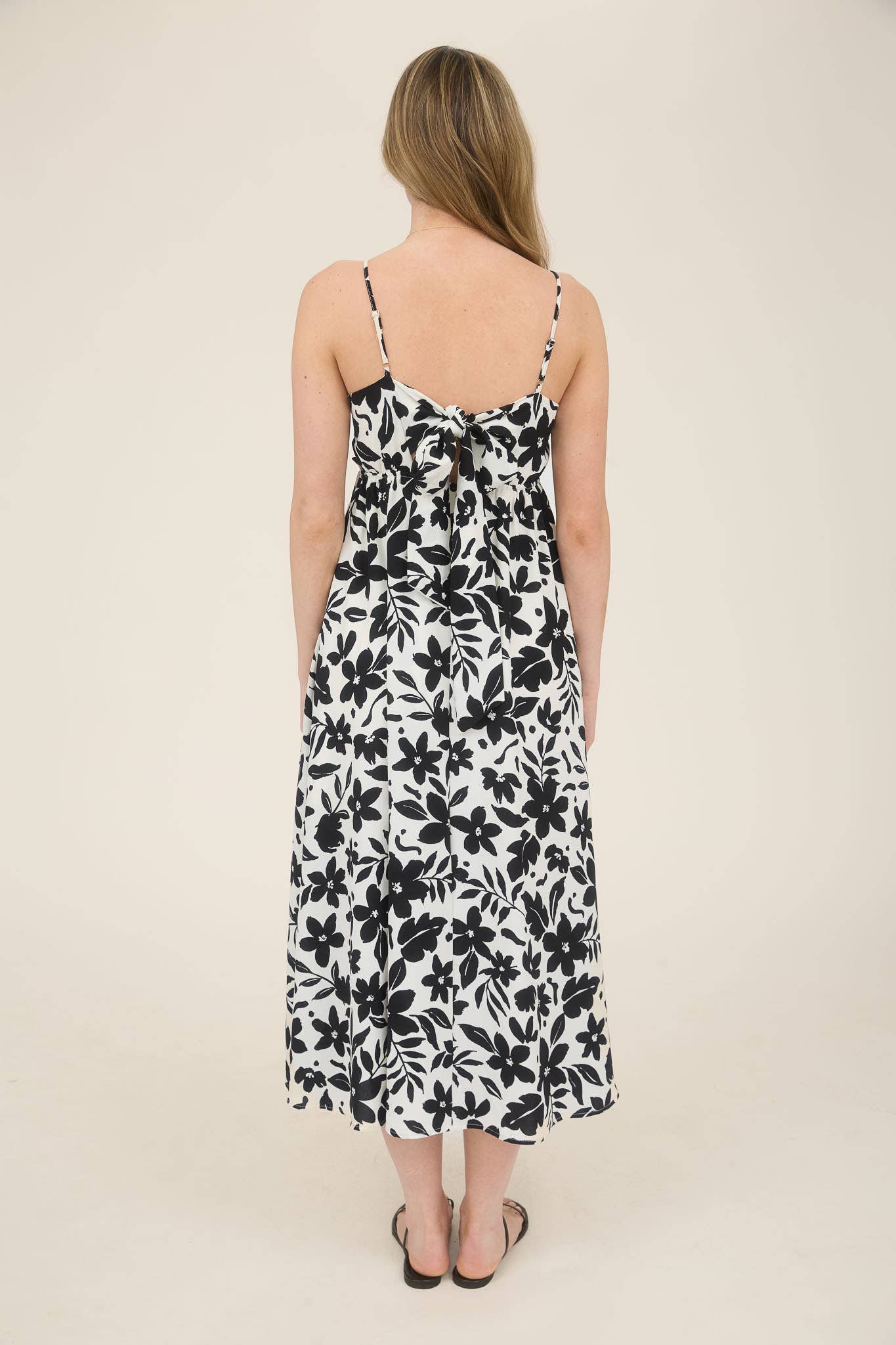 FLORAL WAVY TRIM BACK TIE MIDI DRESS: CR2562 KIWI