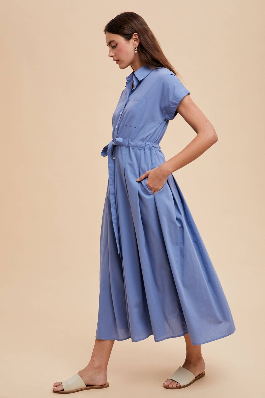 BUTTON DOWN SHIRT MAXI DRESS: OLIVE PALM / ILD6353