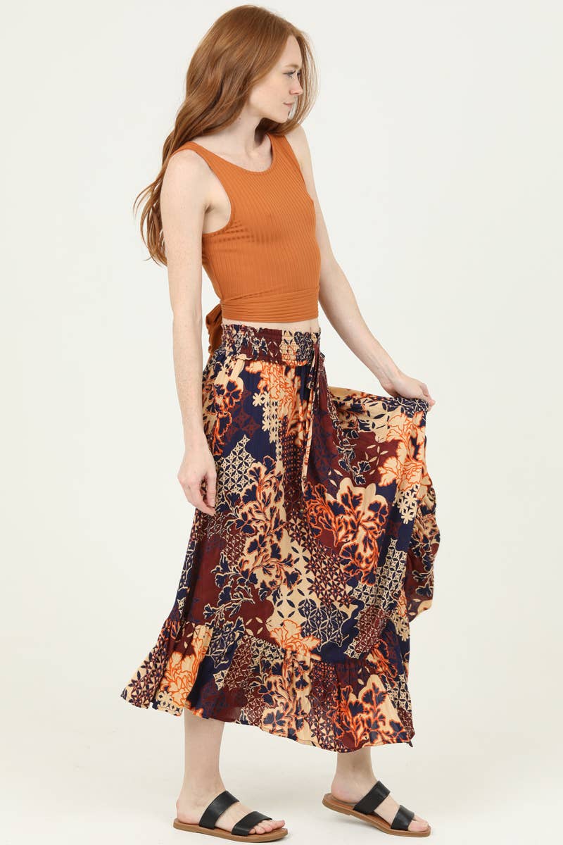 26P93-FR18 SMOCKED WAIST ROUNDED HEM MAXI SKIRT