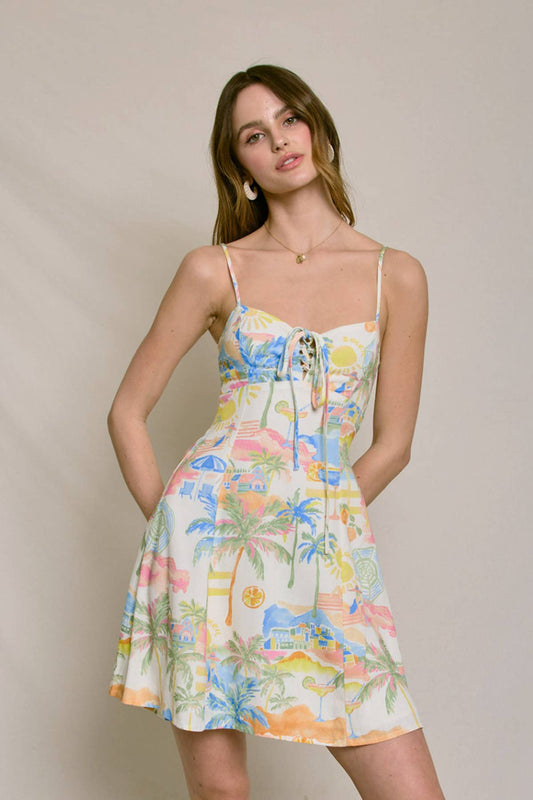 Summer Somewhere Cutout Detail Mini Dress: COASTLINE / FD12872-P1997