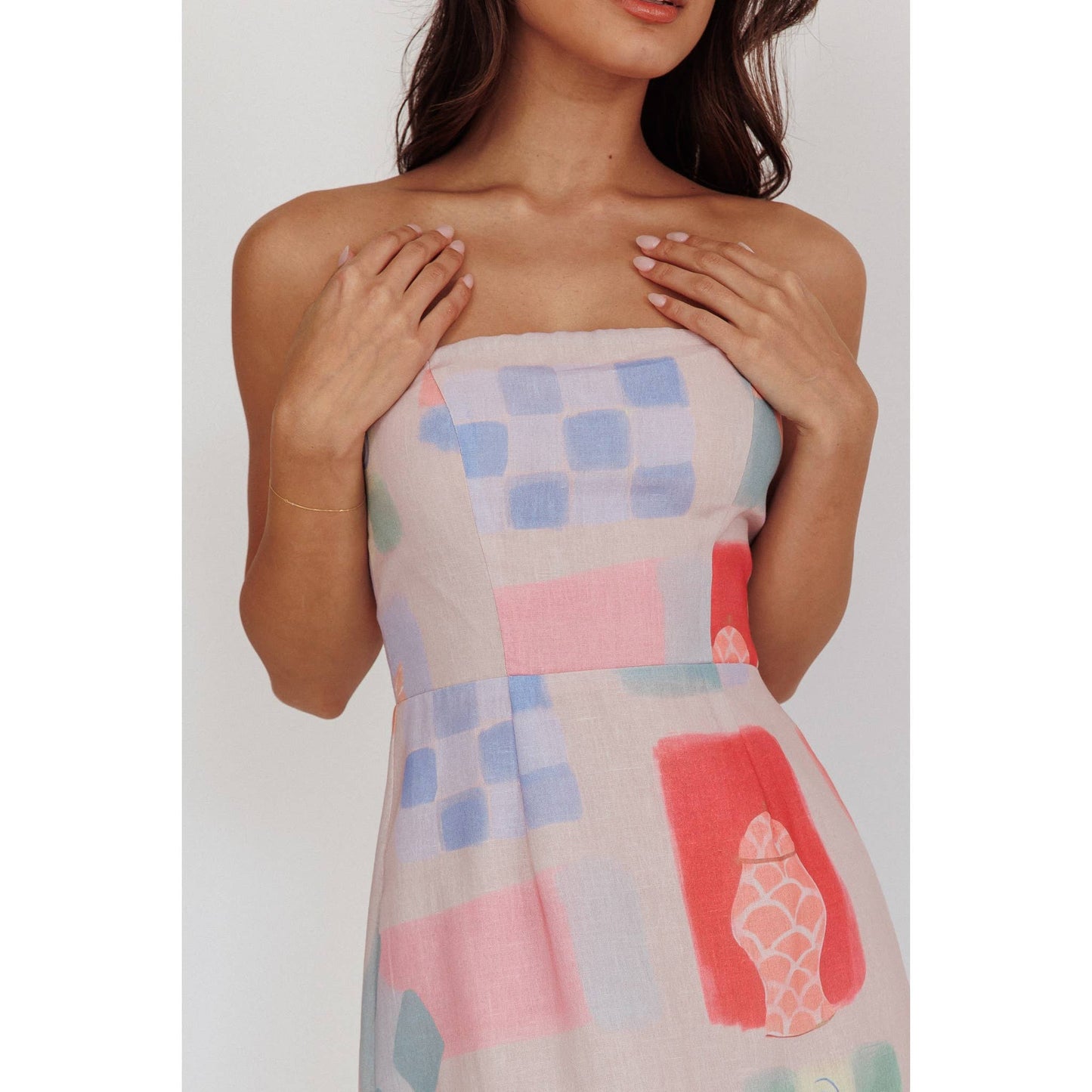 STRAPLESS ABSTRACT MAXI DRESS: BR0066D