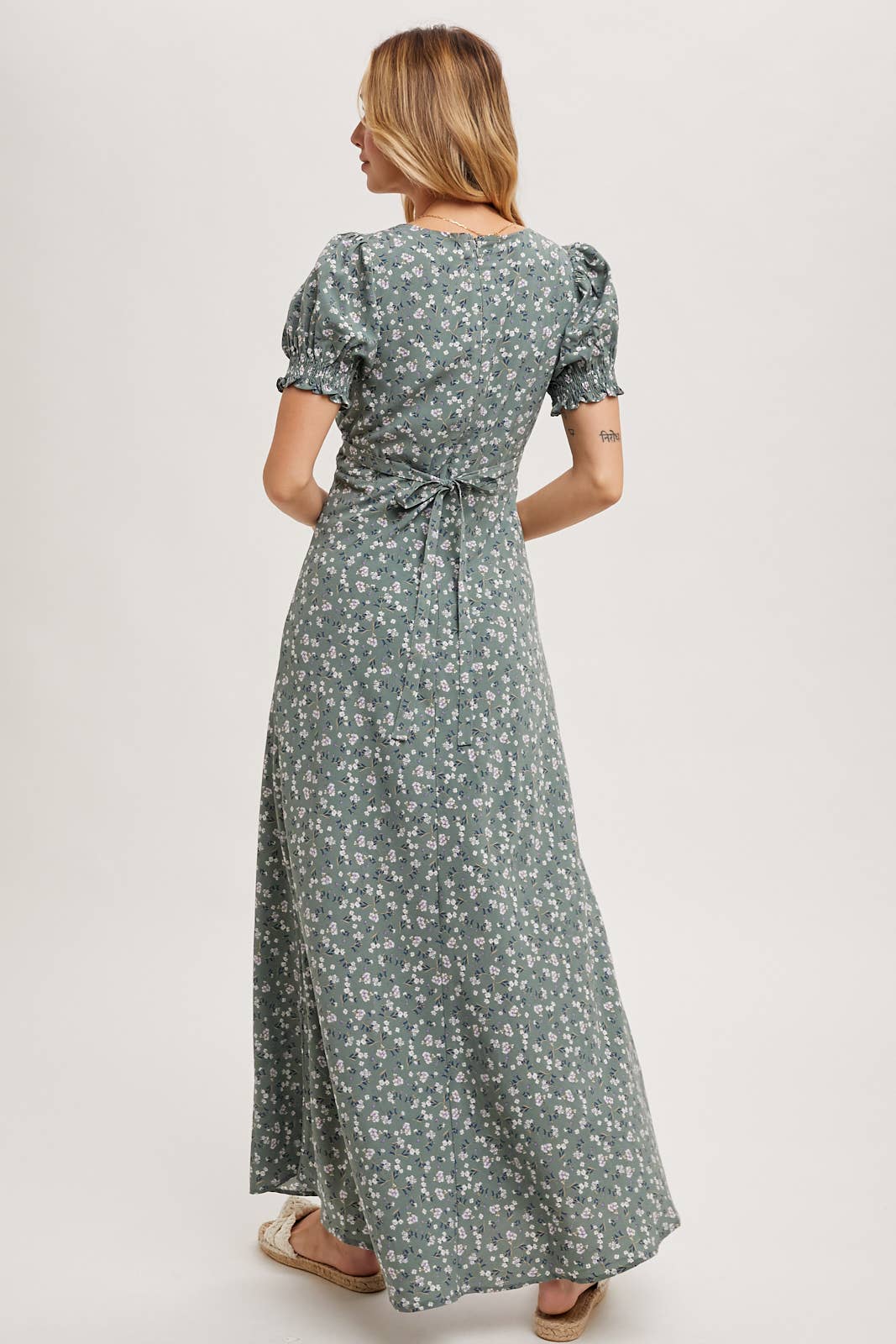 BOHO FLORAL PRINT V-NECK MAXI DRESS: Black / D02087