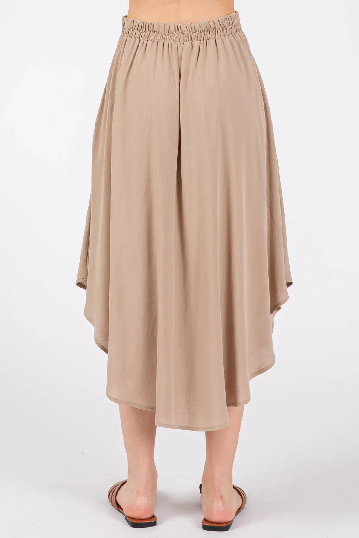 Solid Elastic Waist Midi Skirt - NS80162D: Dune