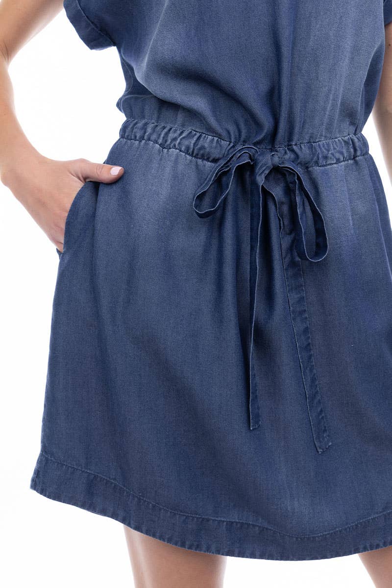 TENCEL™ Mini Dress With Tie Waist - SD119289: SD119289 / Medium Blue