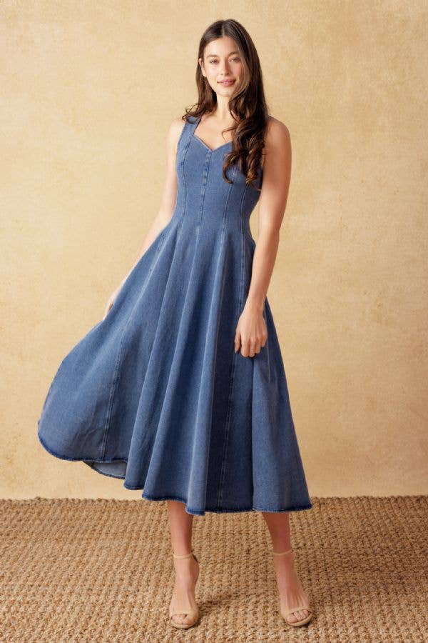 A washed denim midi dress - ID21732: MEDIUM INDIGO