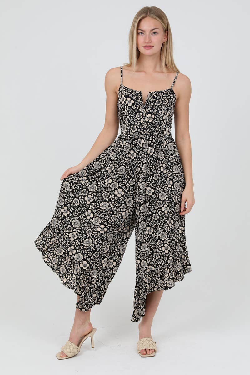 Q5Y17-A884 NOTCH NECK WIDE LEG ANGLED HEM JUMPSUIT