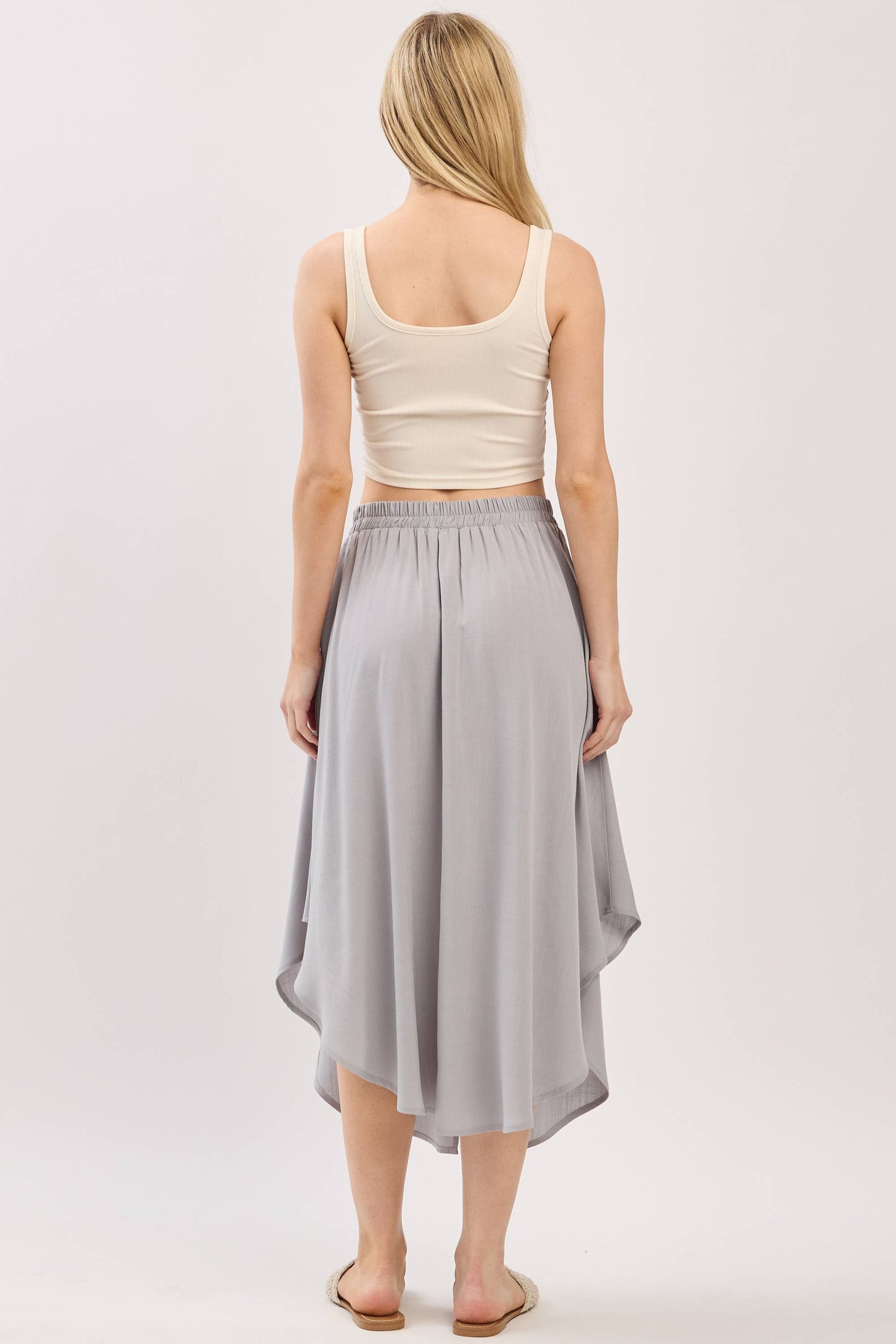 Solid Elastic Waist Midi Skirt - NS80162D: Dune