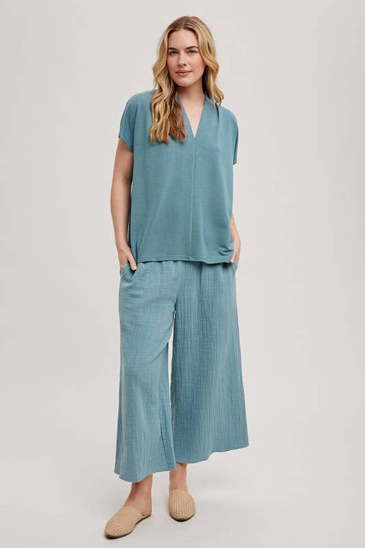 GAUZE WIDE PANTS: BLUE / FP66459