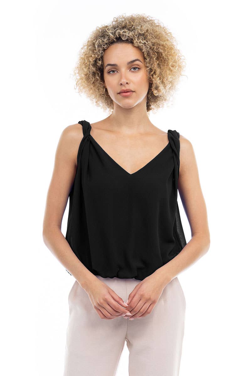 ST119446 Bubble Top With Twisted Shoulder Detail : Off White