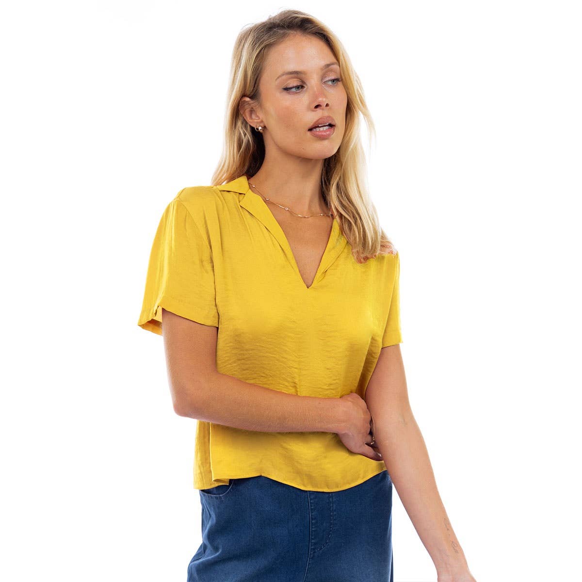 Notched Collar Crop Blouse: YALE / SB119449-B